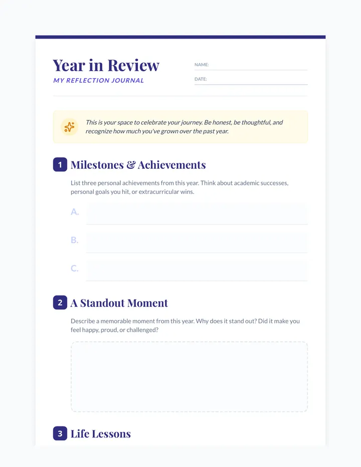 Reflection Worksheet Student Page