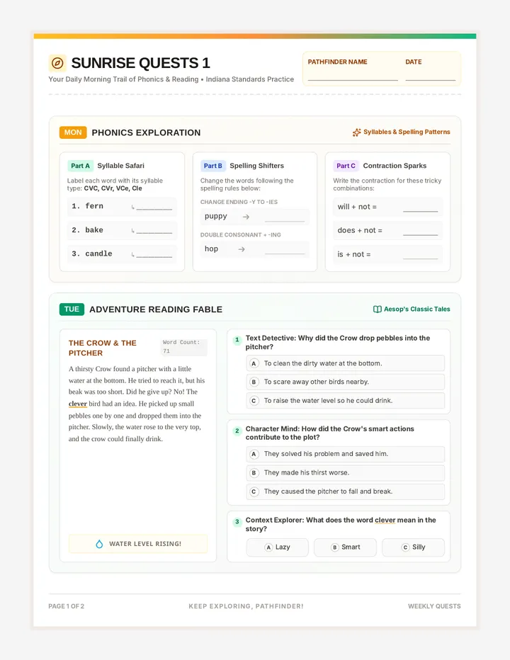 Sunrise Quest Worksheet 1