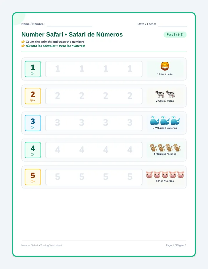 Safari Tracing Worksheet