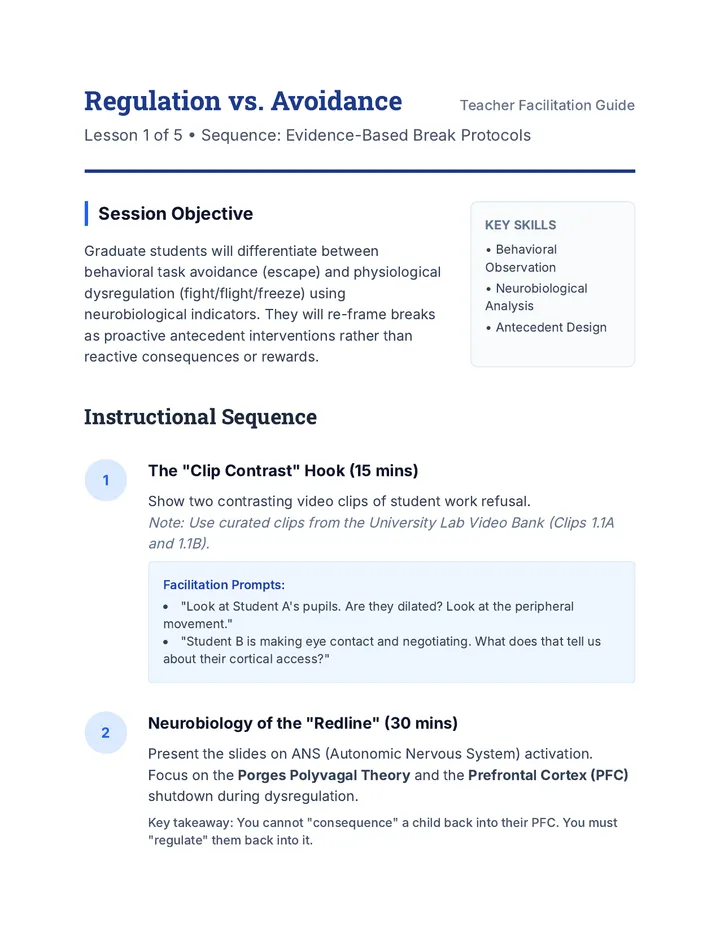 Regulation vs Avoidance Teacher Guide