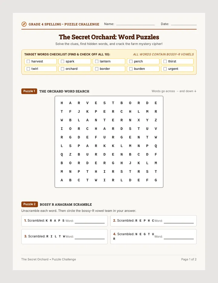 Bossy R Puzzle Worksheet