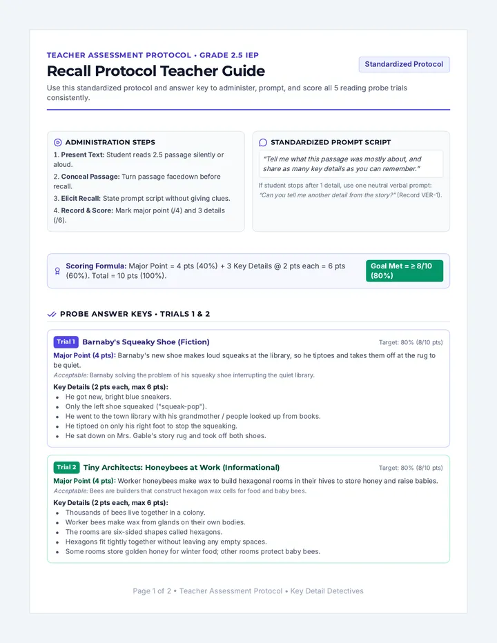 Recall Protocol Teacher Guide