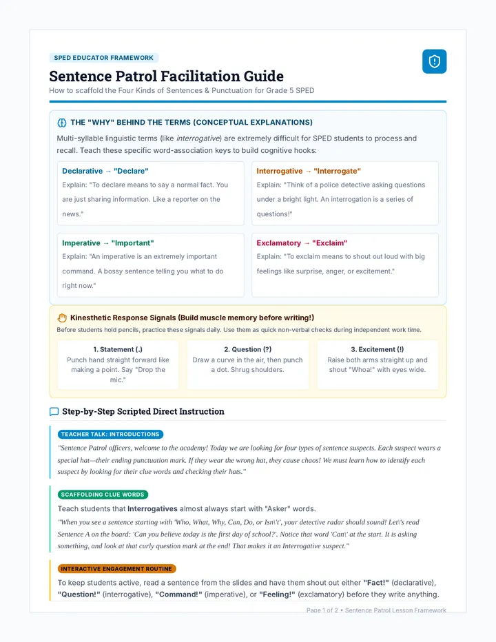 Sentence Patrol Teacher Guide