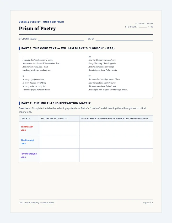 Prism of Poetry Worksheet