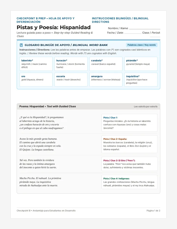 Pistas Y Poesía Worksheet