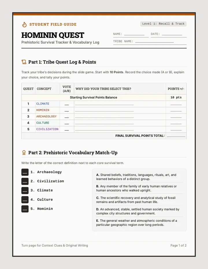 Survival Quest Worksheet
