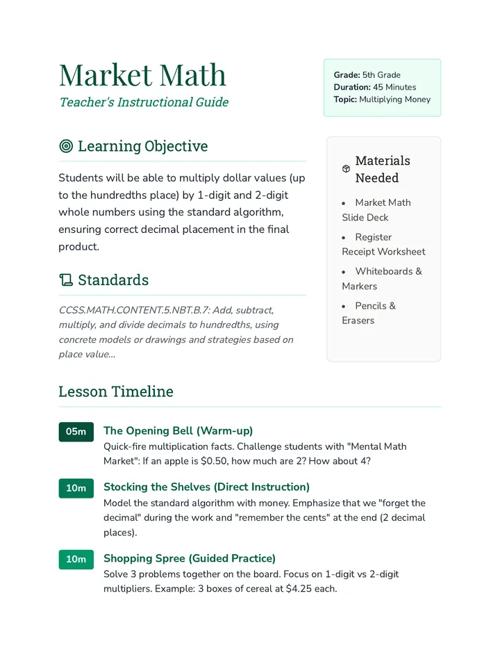 Market Math Teacher Guide