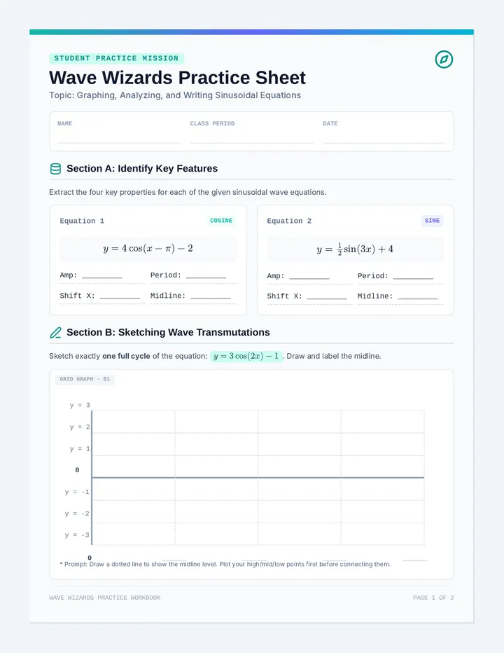 Wave Wizards Practice Worksheet page 1