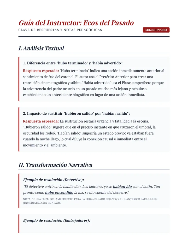 Ecos del Pasado Answer Key