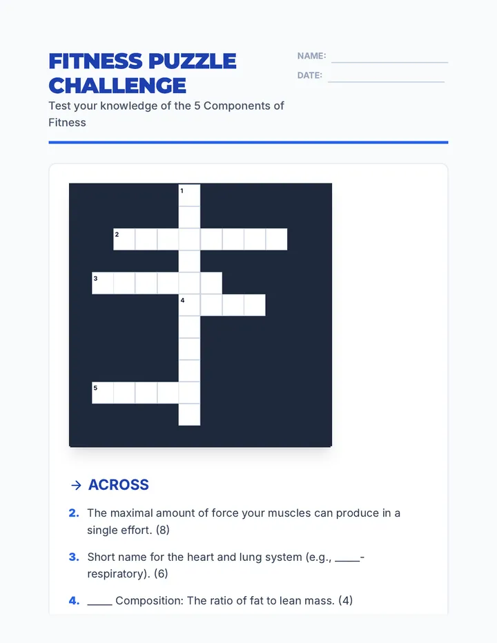Fitness Puzzle Worksheet