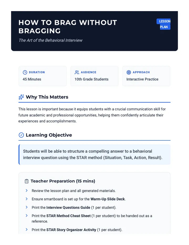 Brag Without Bragging Lesson Plan village