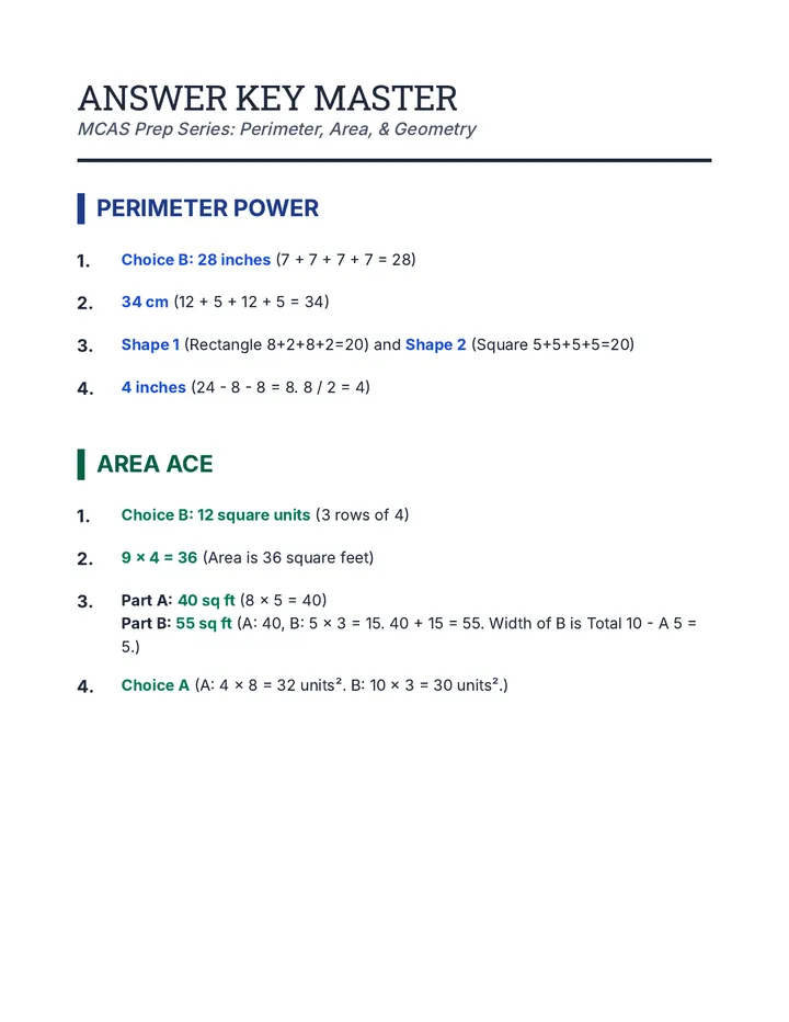 MCAS Math Mastery Key
