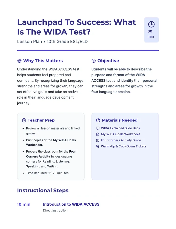 WIDA Intro Lesson Plan