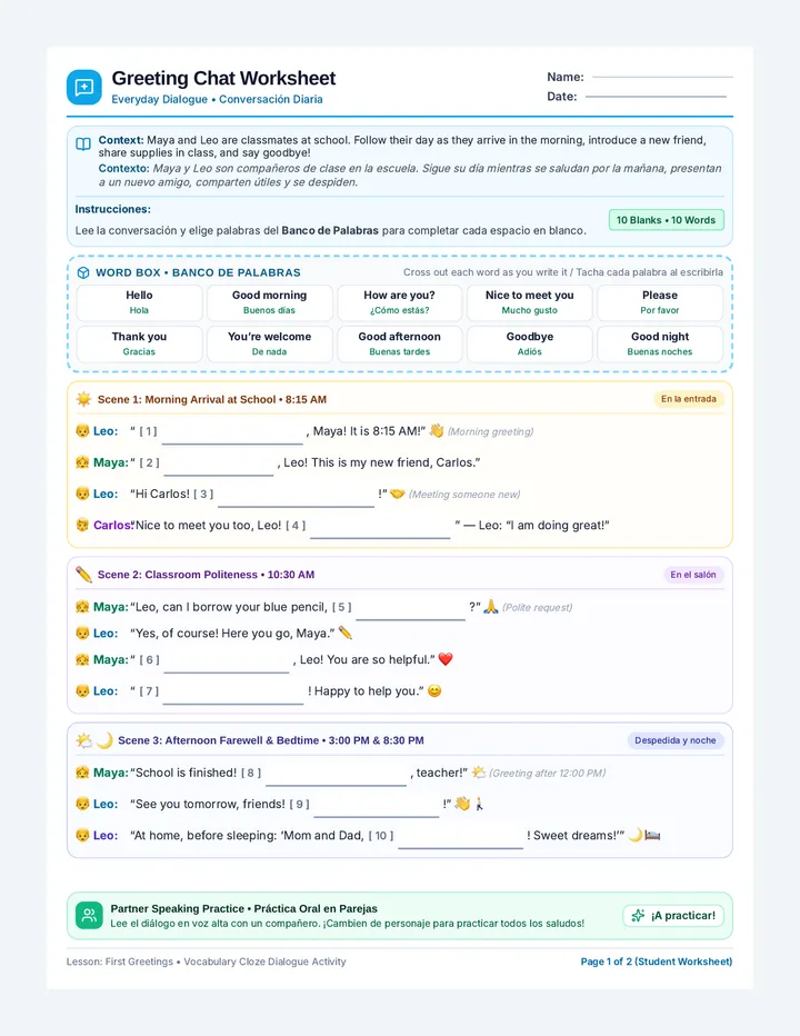 Greeting Chat Worksheet