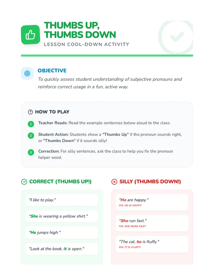 Thumbs Up Thumbs Down Cool Down Activity