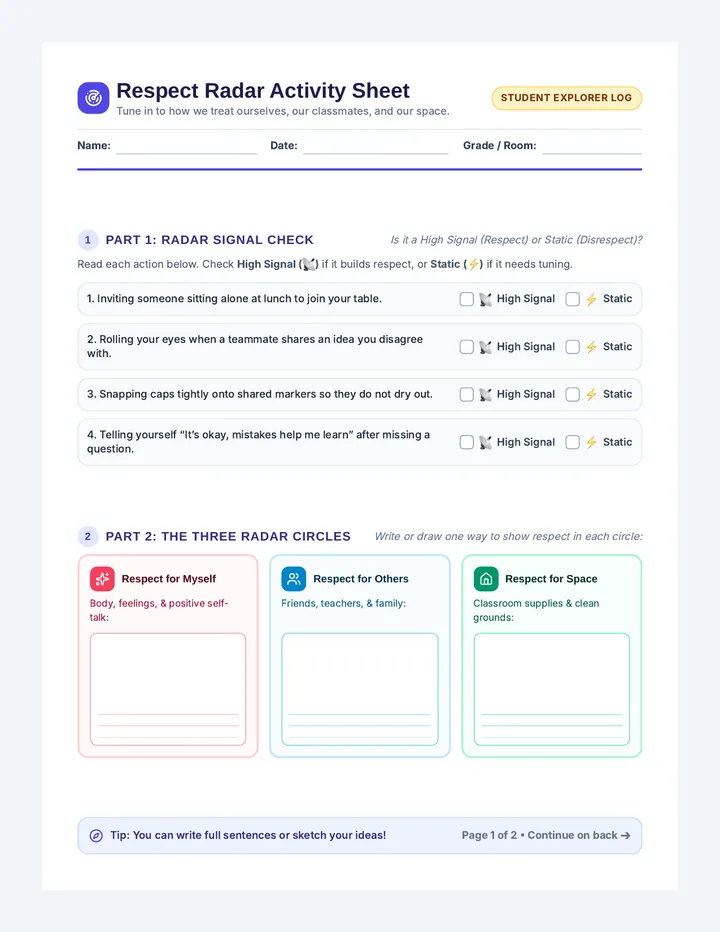 Respect Radar Activity Sheet