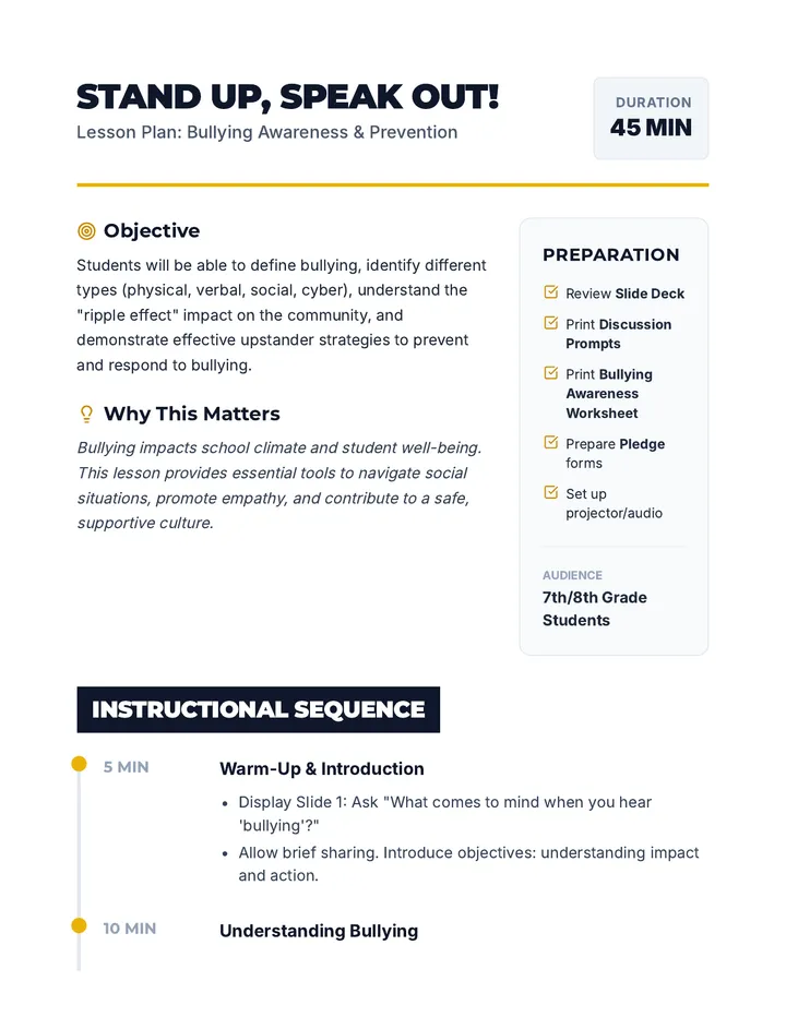 Stand Up Speak Out Lesson Plan