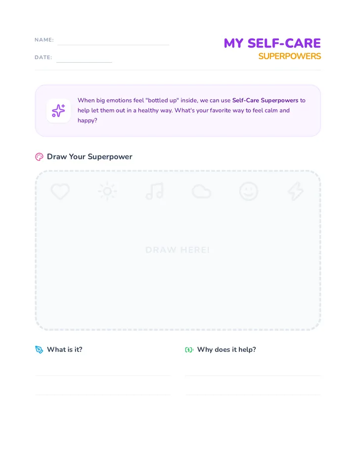 Self Care Superpowers Worksheet