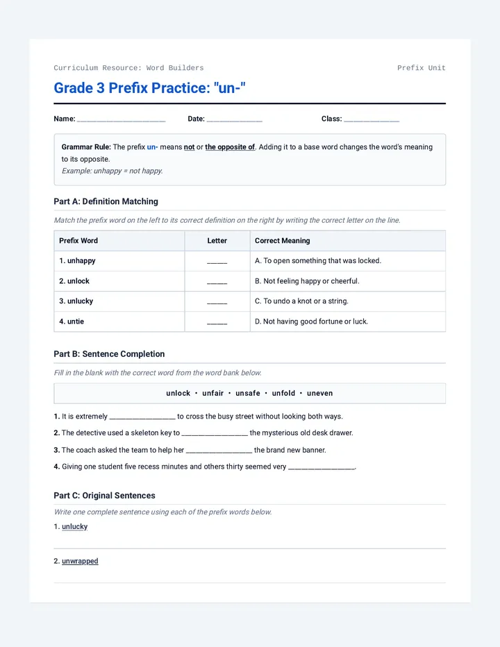 Prefix Patrol Student Workbook