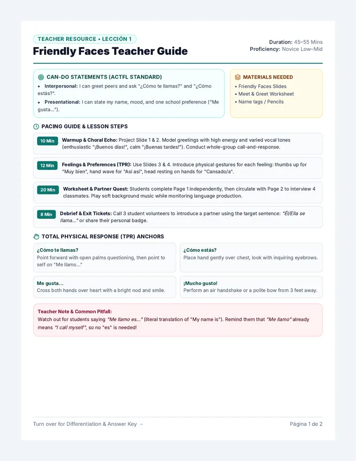 Friendly Faces Teacher Guide