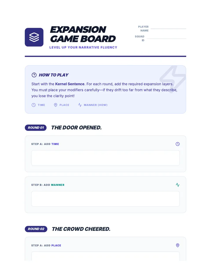 Expansion Game Board Worksheet