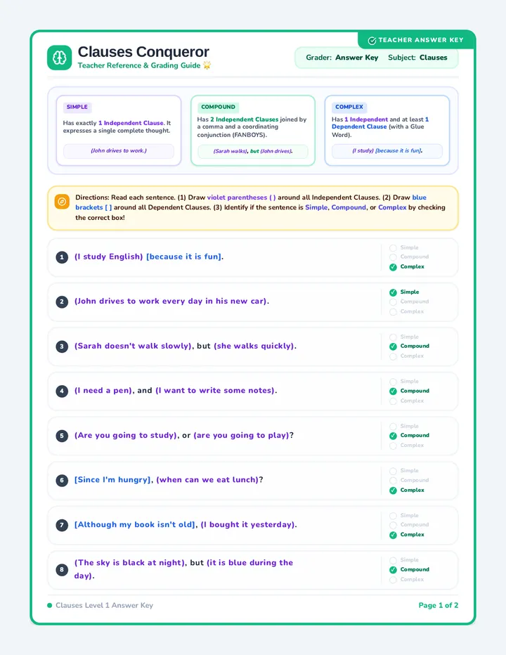 Clauses Conqueror Answer Key