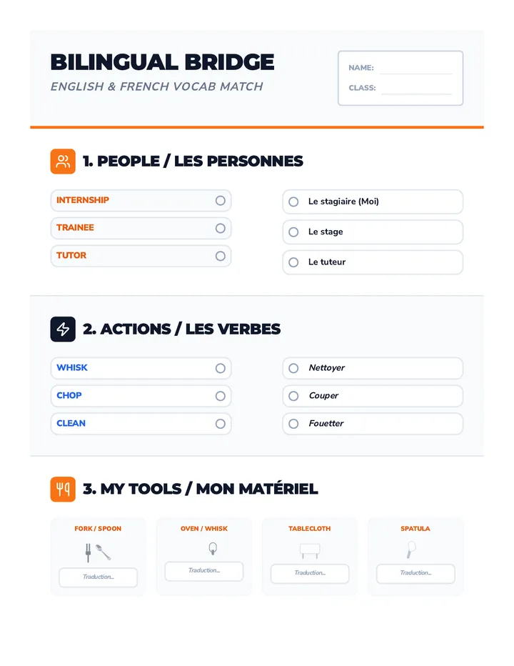 Bilingual Bridge Worksheet