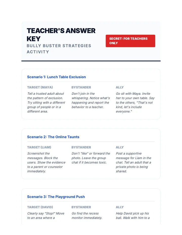 Strategies Activity Answer Key