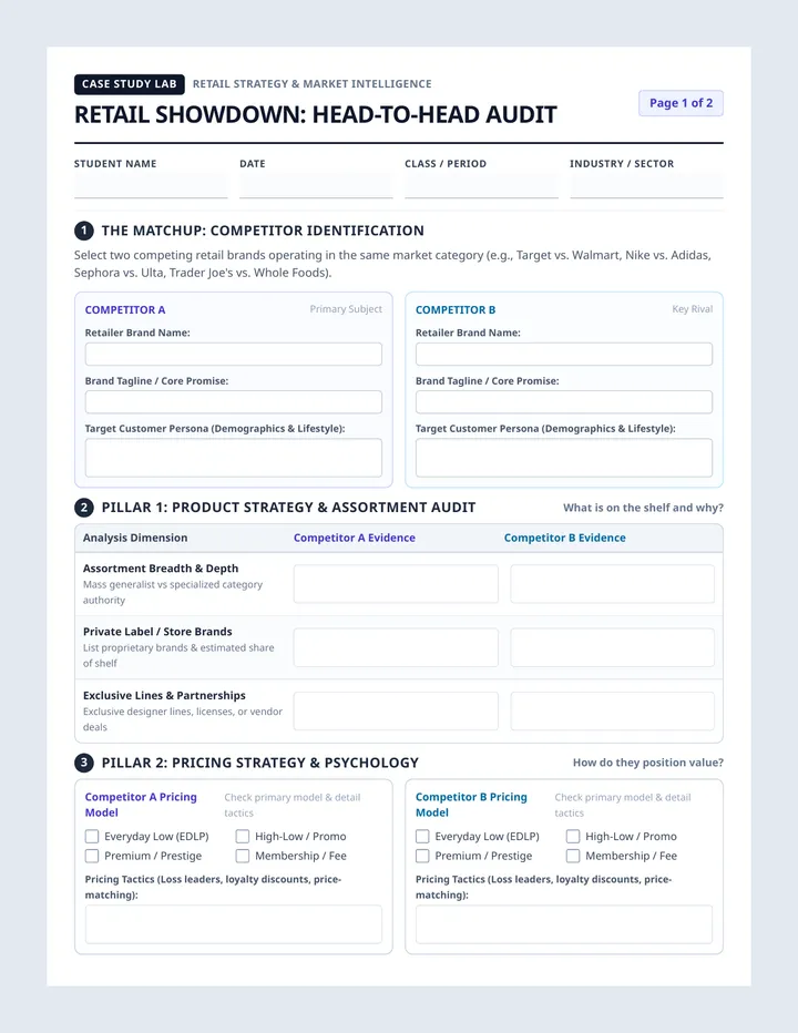 Retail Showdown Worksheet