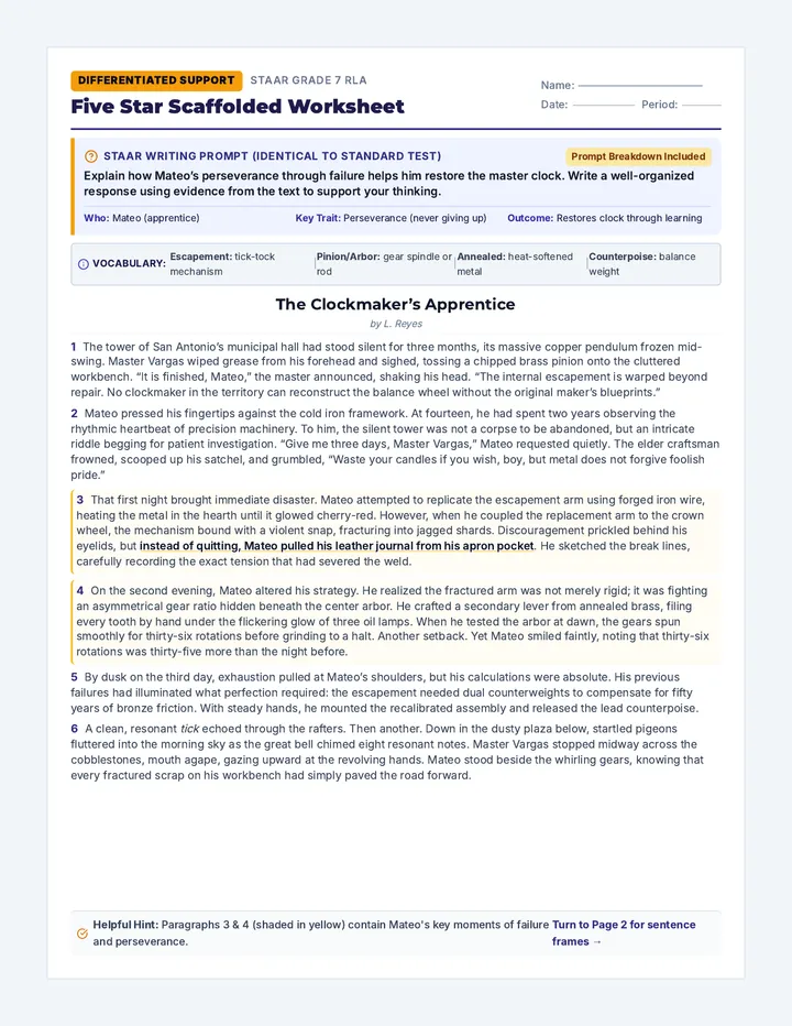 Five Star Scaffolded Worksheet