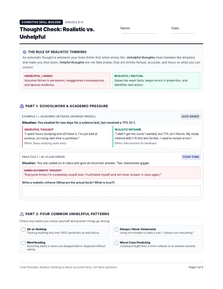 Thought Check Worksheet