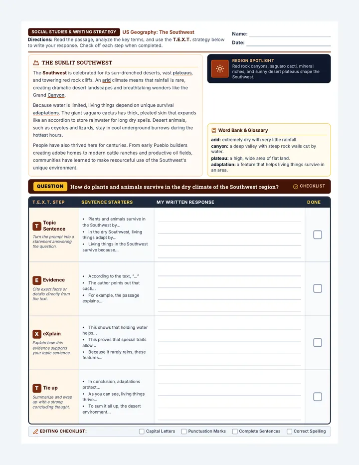 Southwest Region TEXT Worksheet