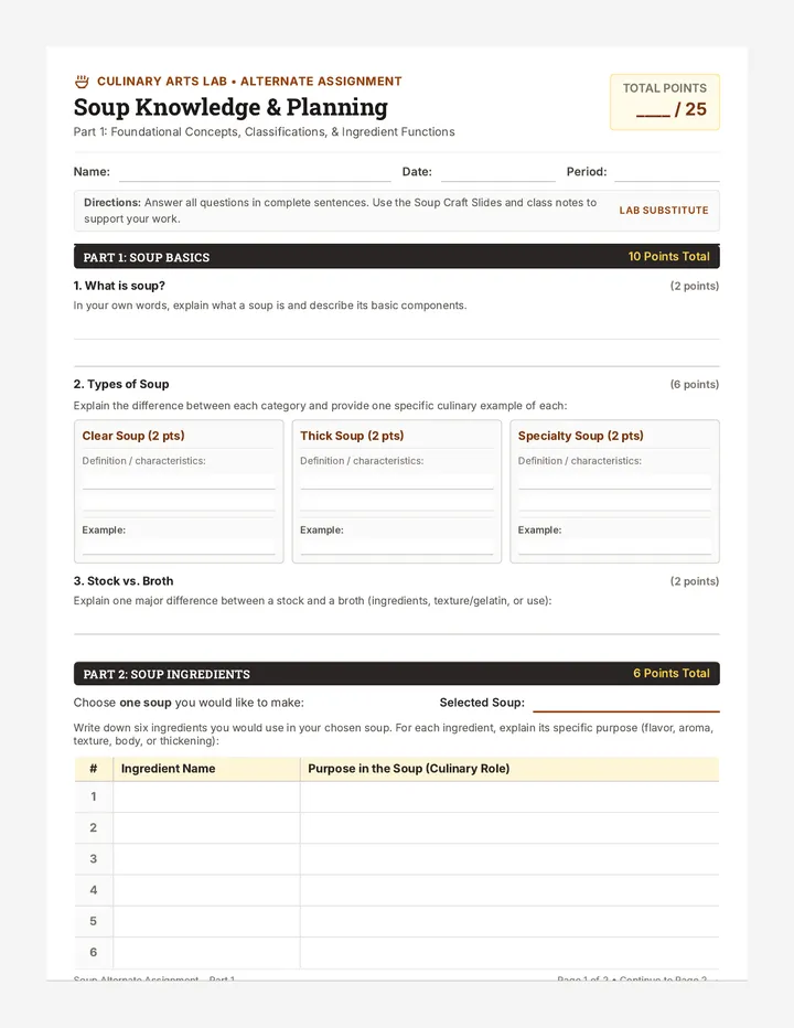 Soup Planning Worksheet