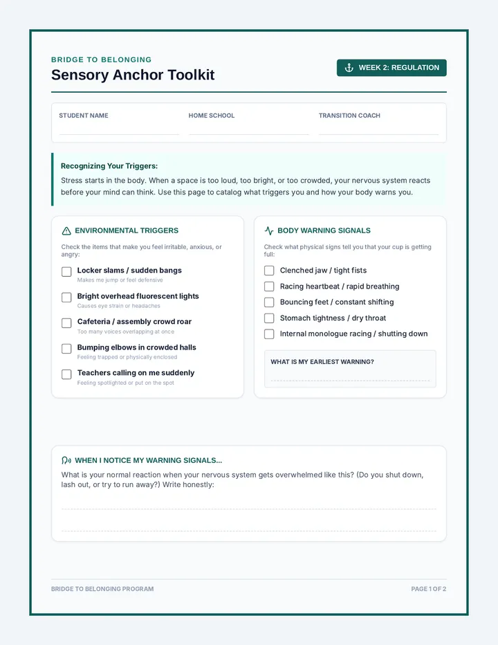 Sensory Anchor Toolkit Worksheet