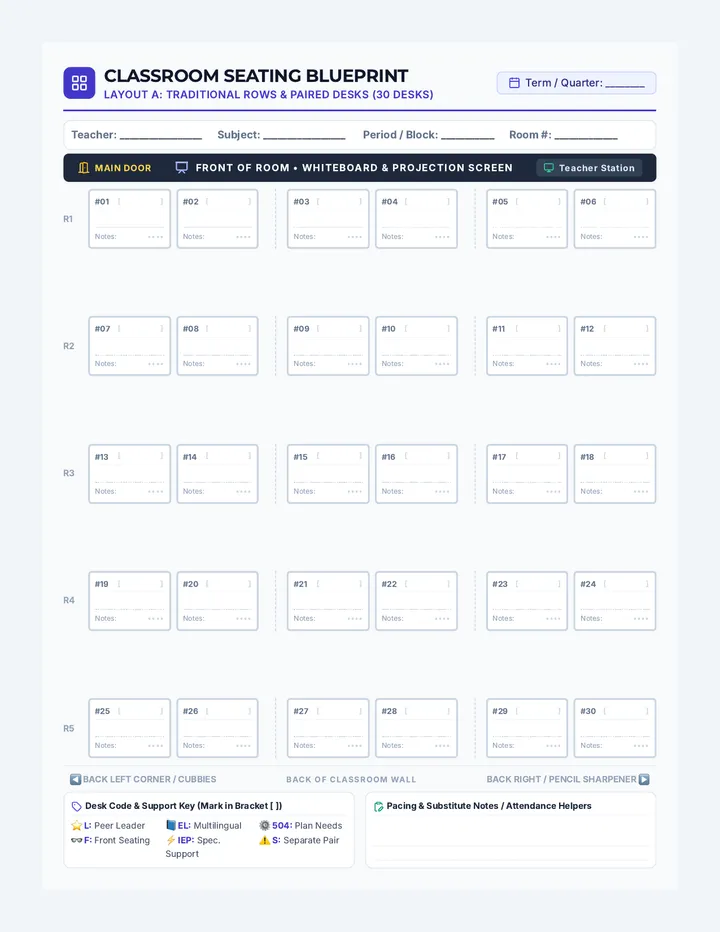 Desk Blueprint Seating Chart