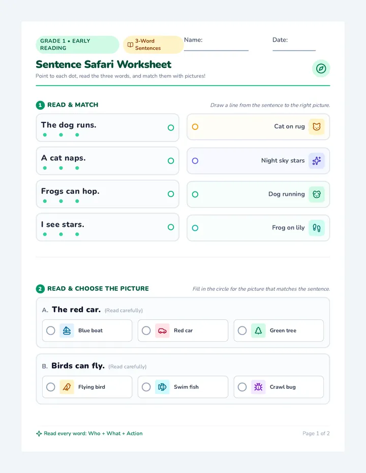 Sentence Safari Worksheet