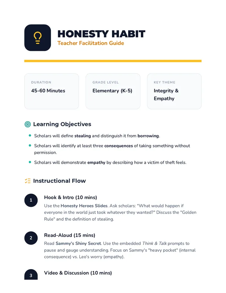 Honesty Habit Teacher Guide