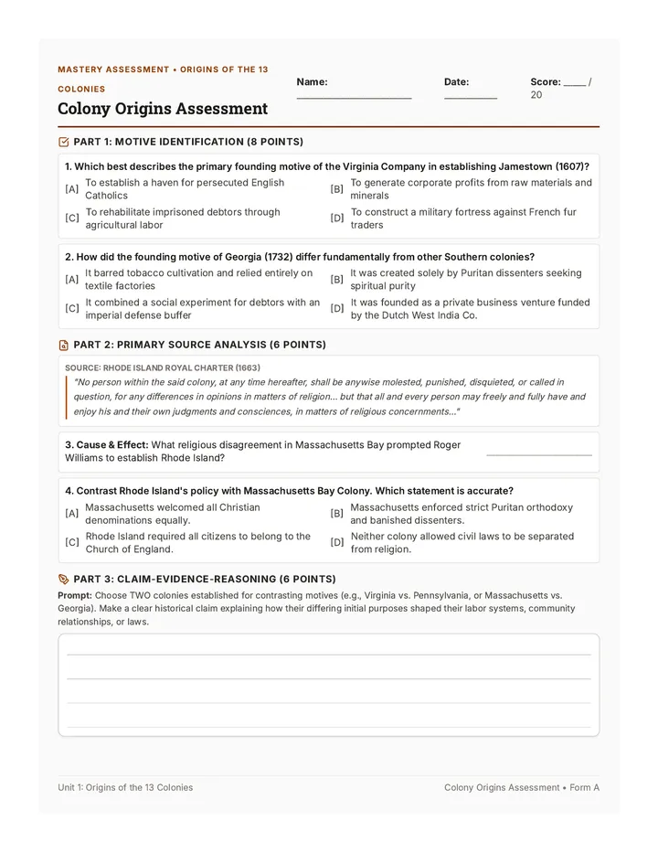 Colony Origins Assessment