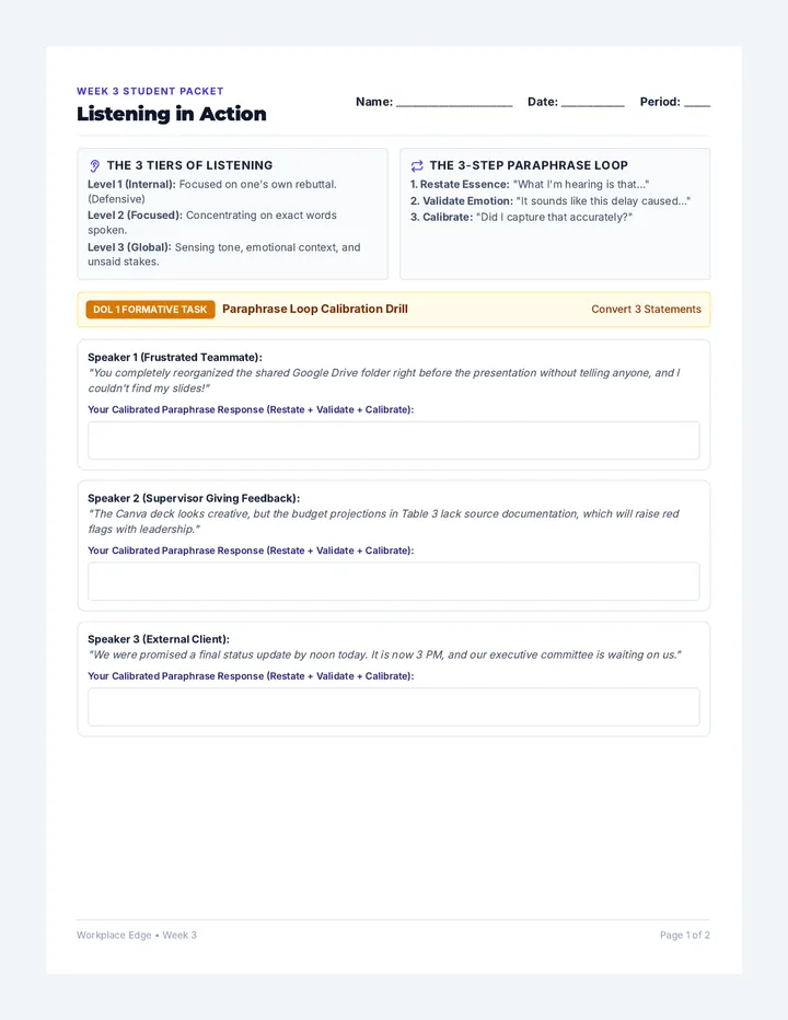 Listening in Action Student Packet