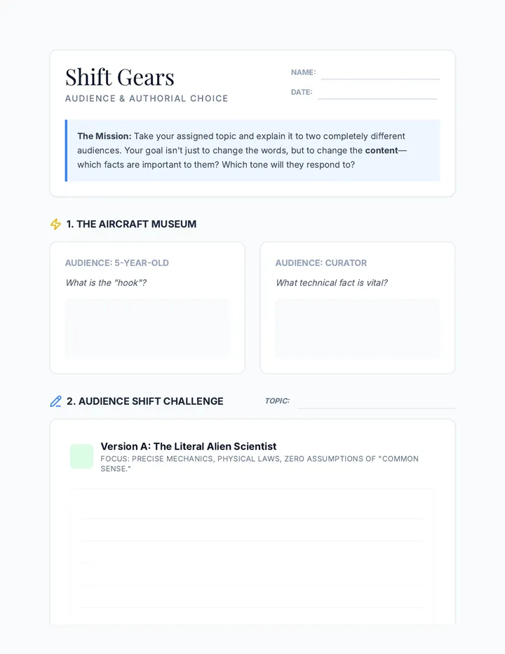 Shift Gears Worksheet