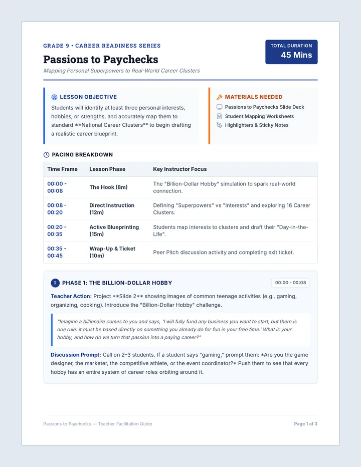 Passions to Paychecks Teacher Guide