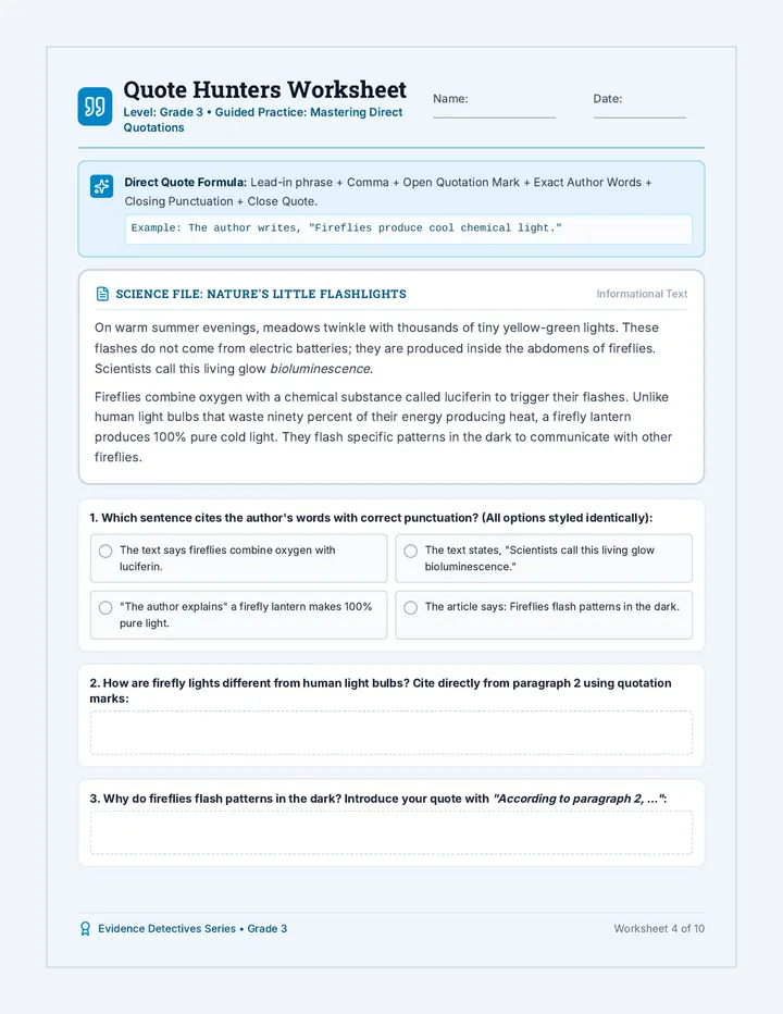 Quote Hunters Worksheet