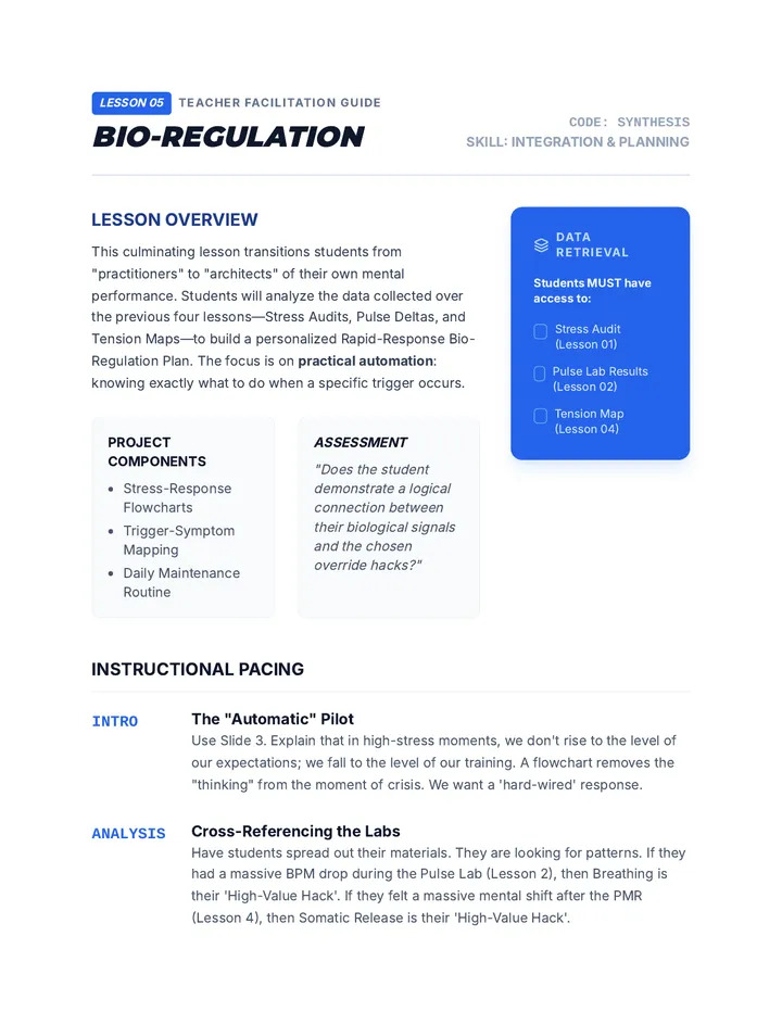 Bio Regulation Teacher Guide