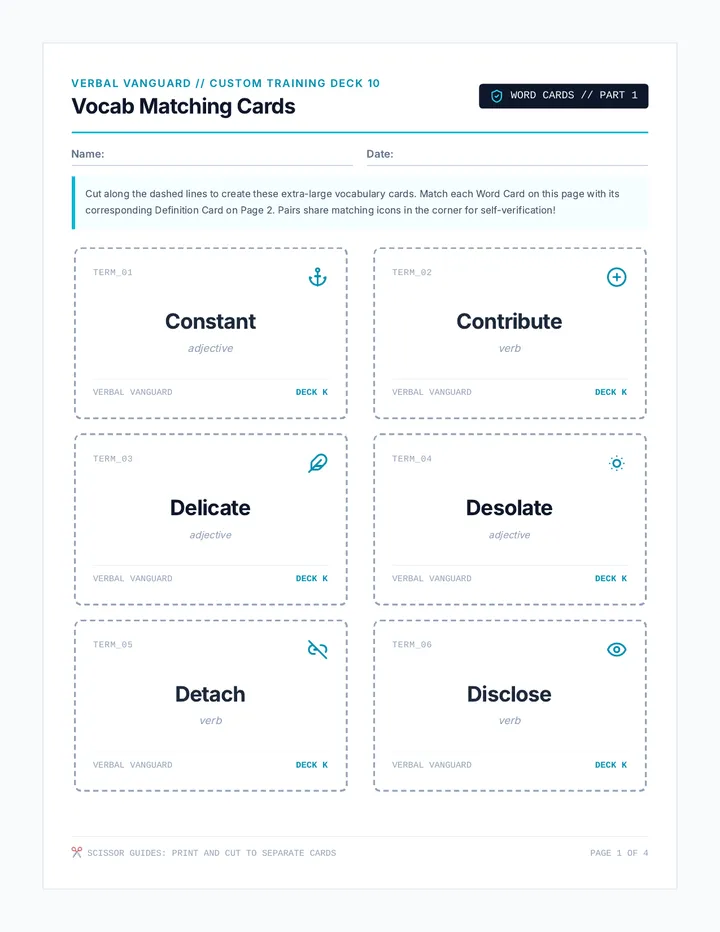 Vocab Matching Cards