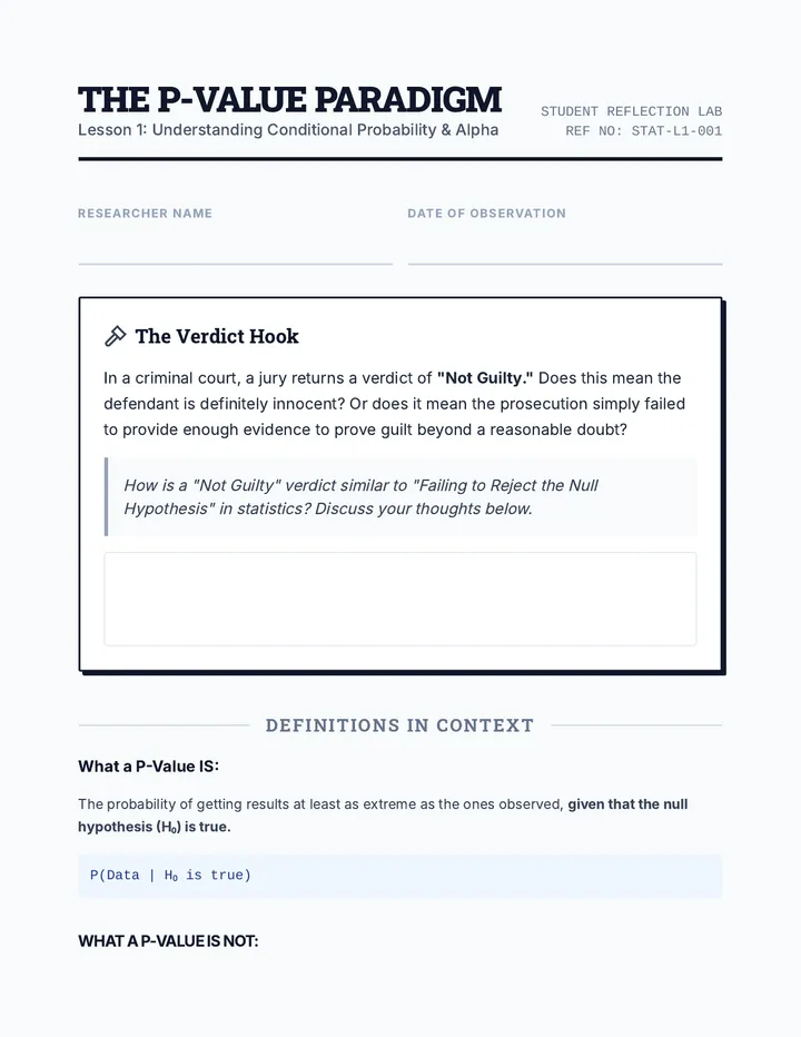 P-Value Paradigm Worksheet