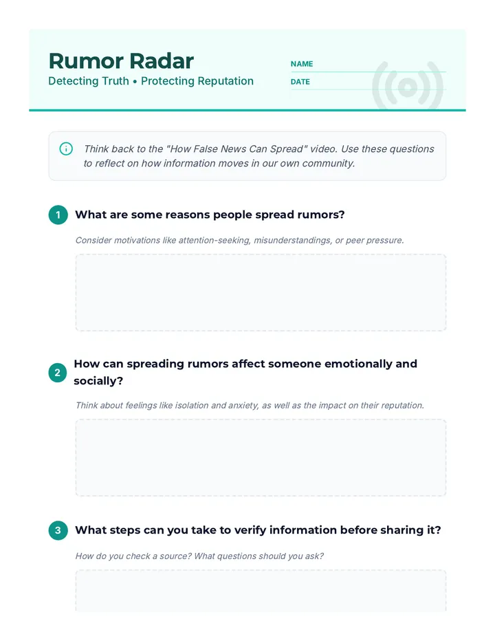 Rumor Radar Worksheet