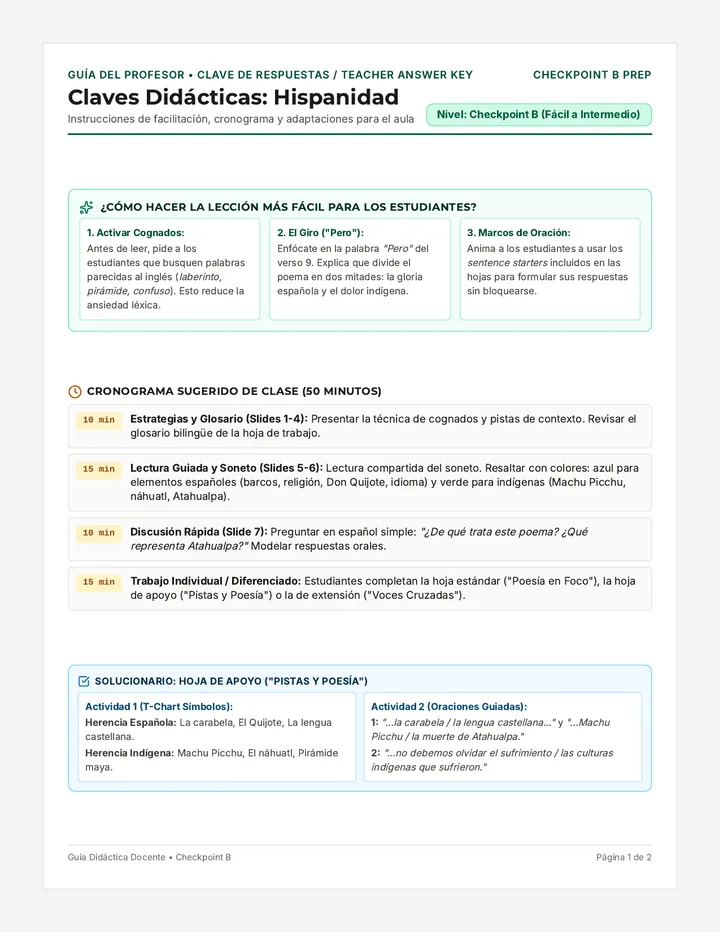 Claves De Hispanidad Teacher Guide