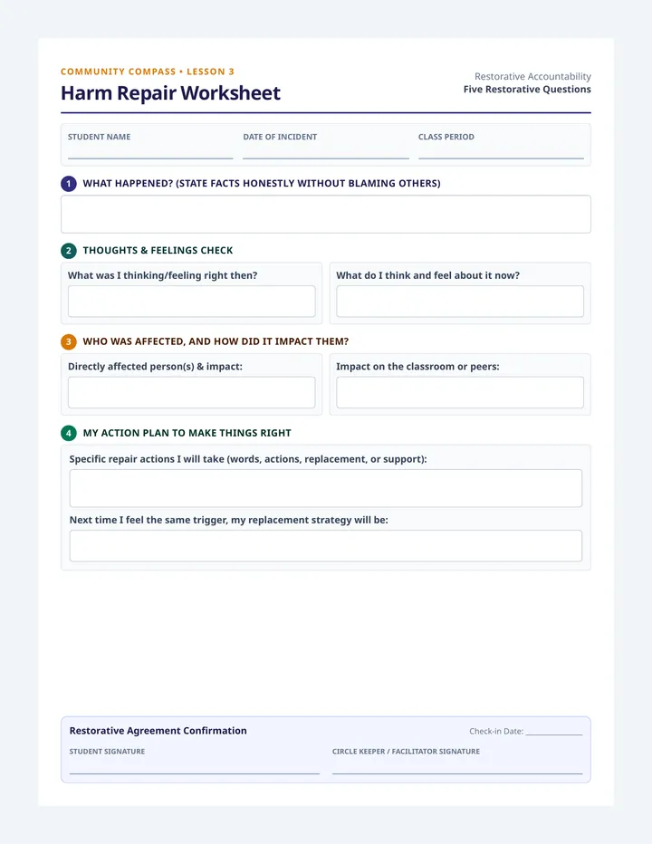 Harm Repair Worksheet