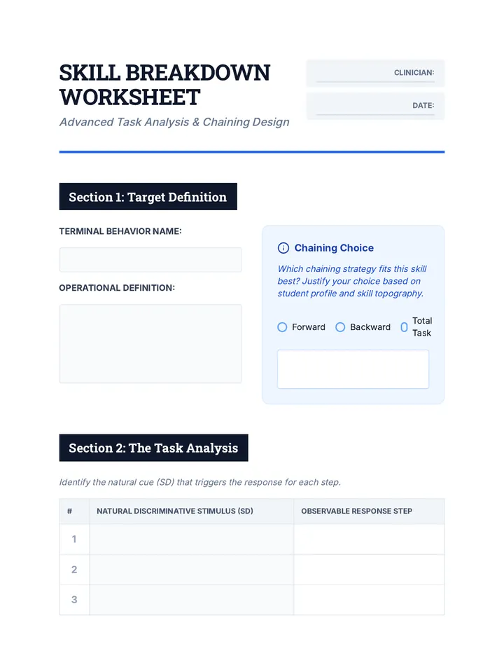 Skill Breakdown Worksheet