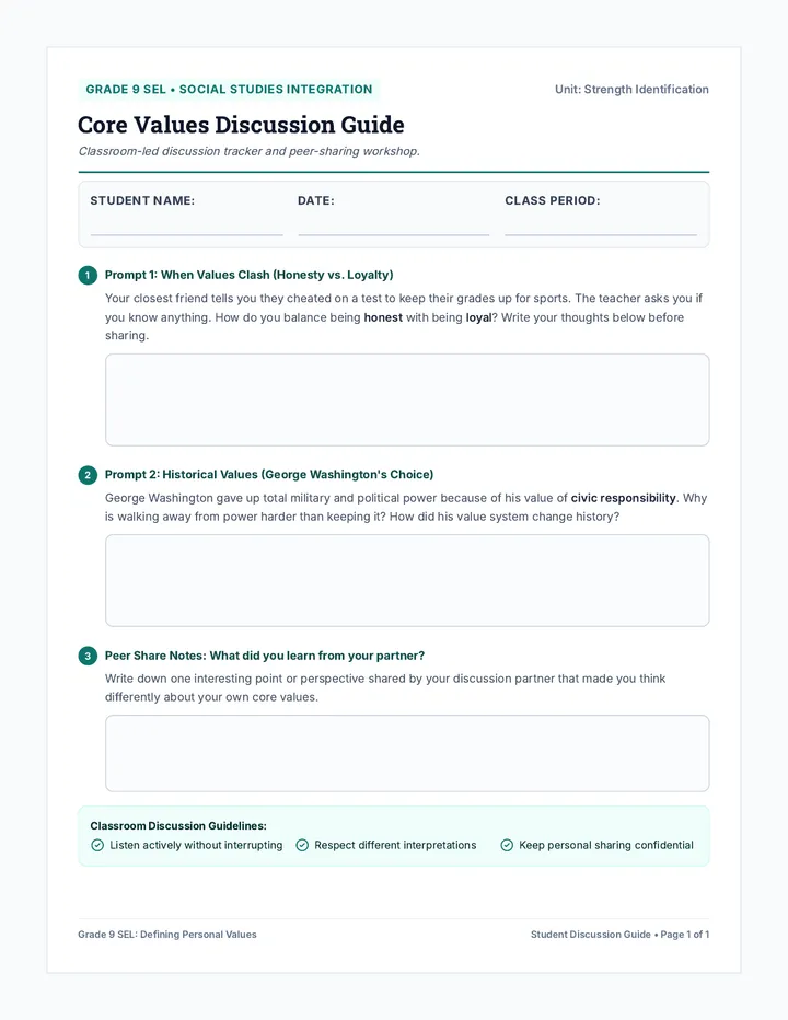 Core Values Discussion Worksheet